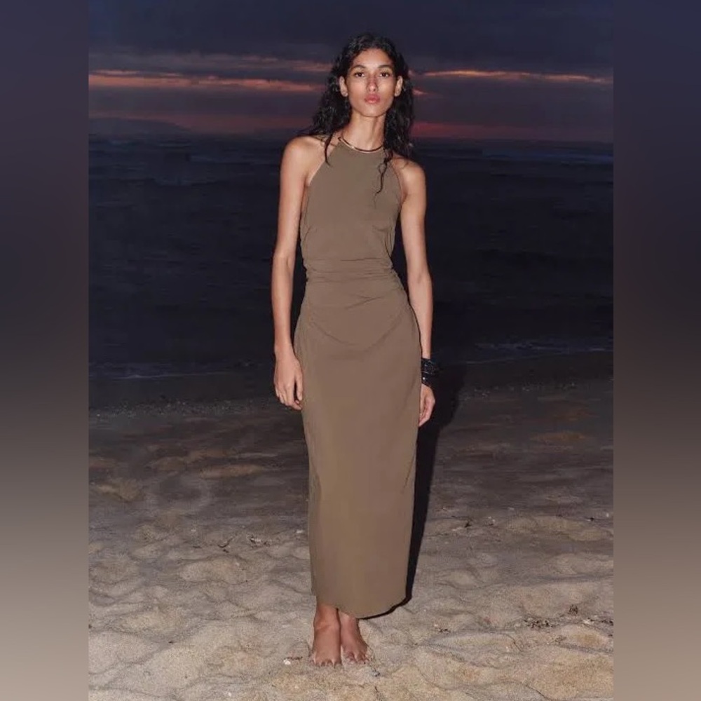 Zara Halter Maxi Dress in Taupe